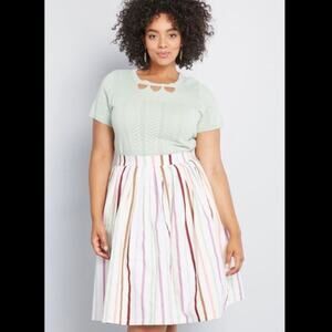 ModCloth Aspiration Creation Pastel Striped A Line Pleated Skirt Sz.L